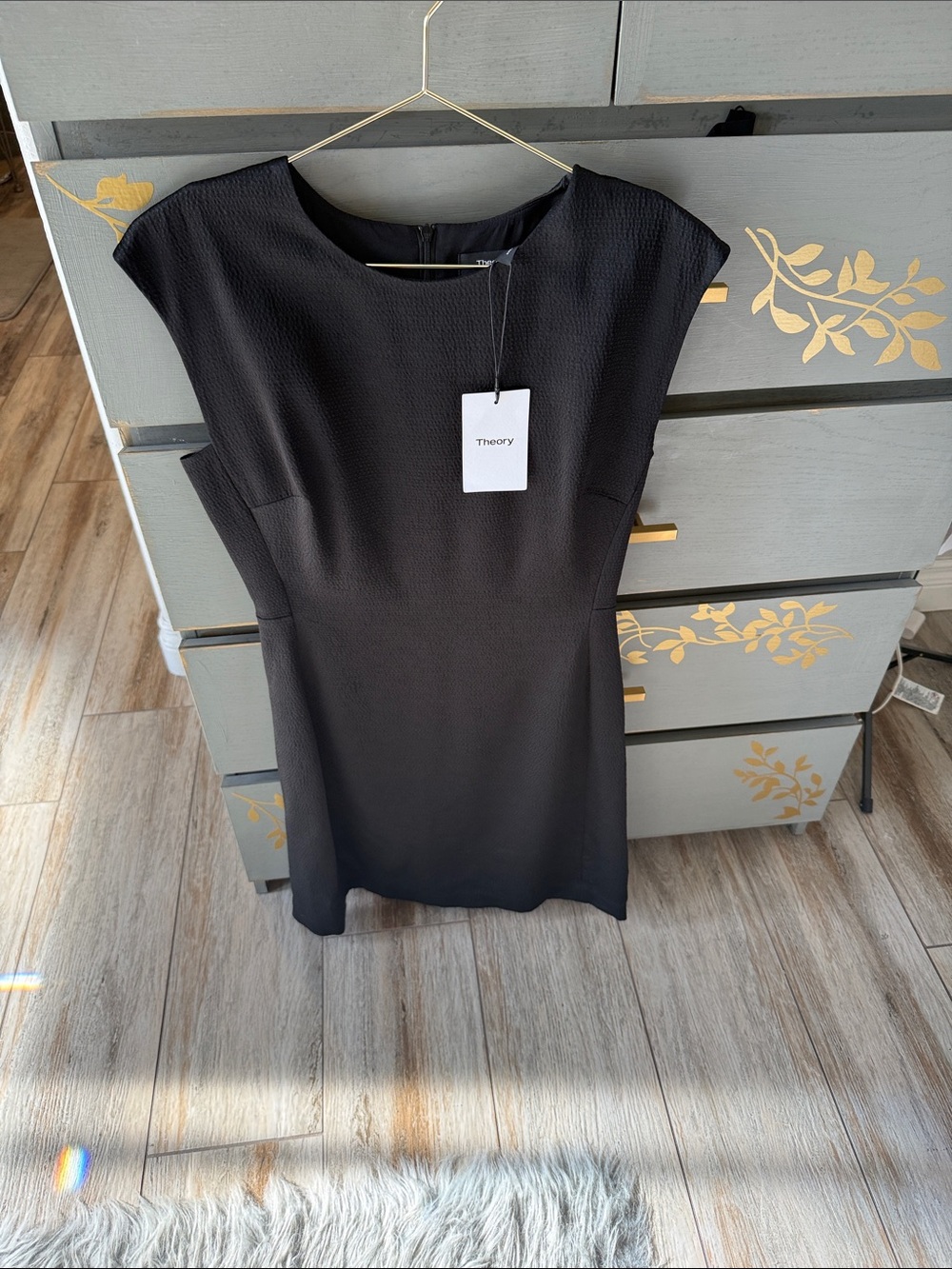 Theory Black Cap-Sleeve Shift Dress
